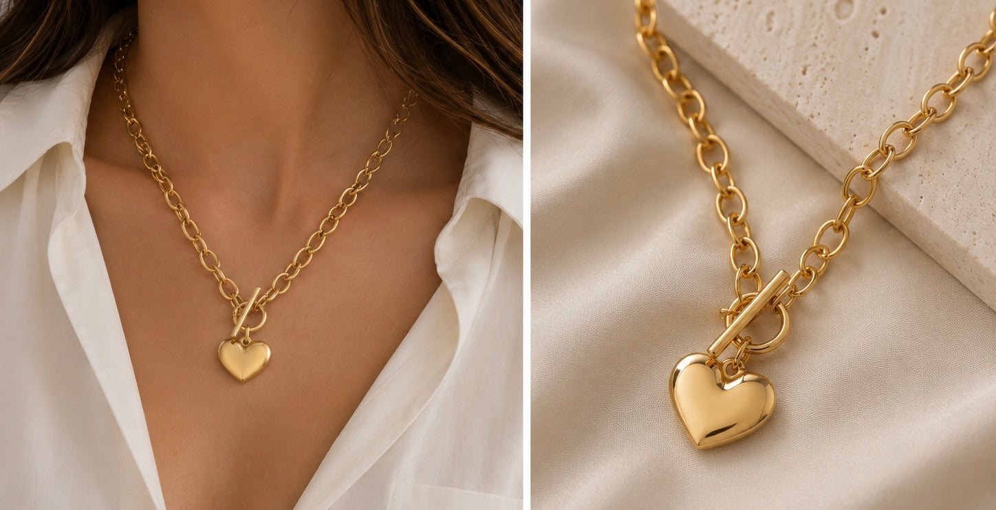 Gold Chunk Heart Chain - Necklace
