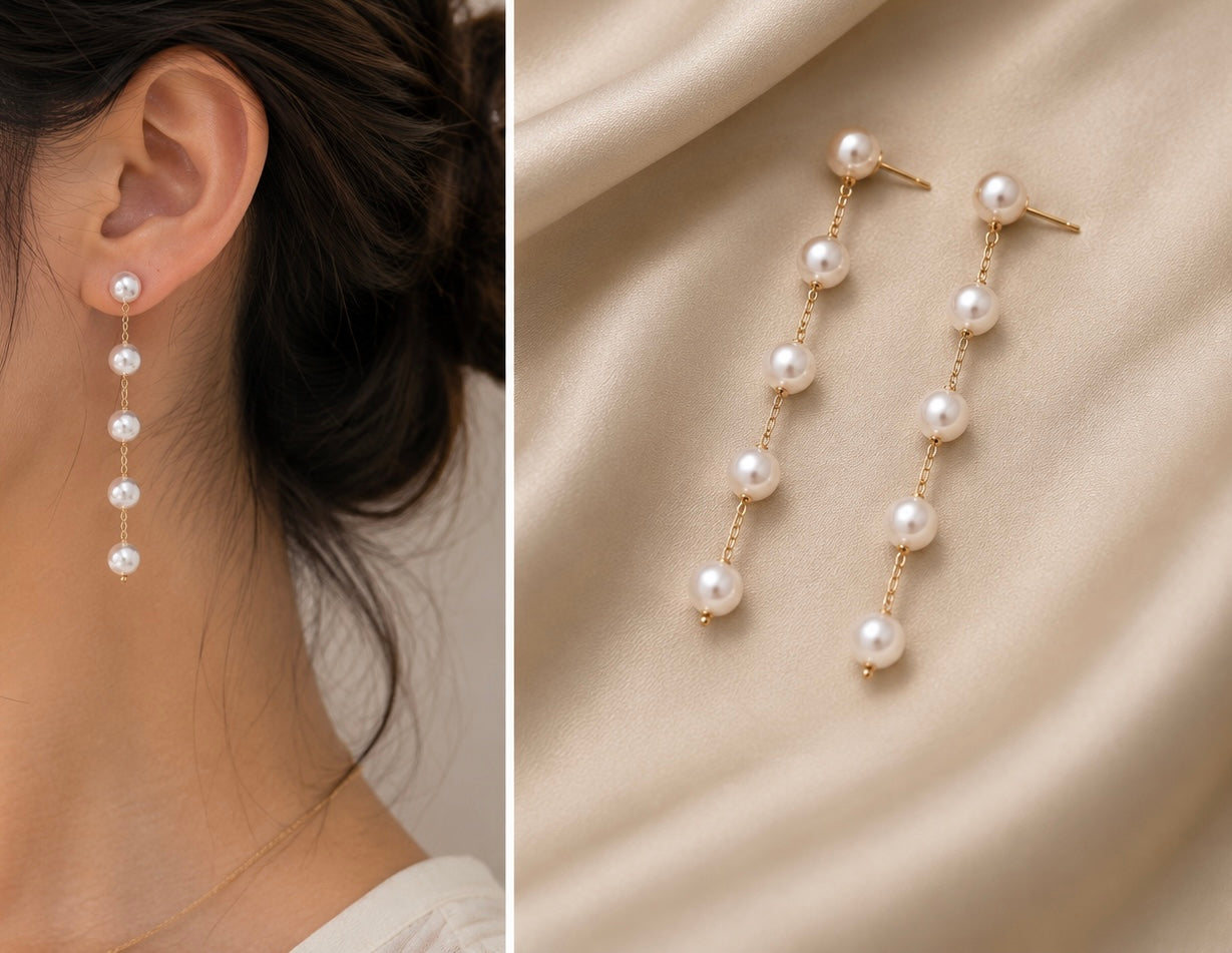 Pearl Gold Chain Earrings