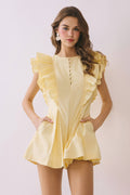 Layered Ruffle Detail Front Button Romper: Yellow