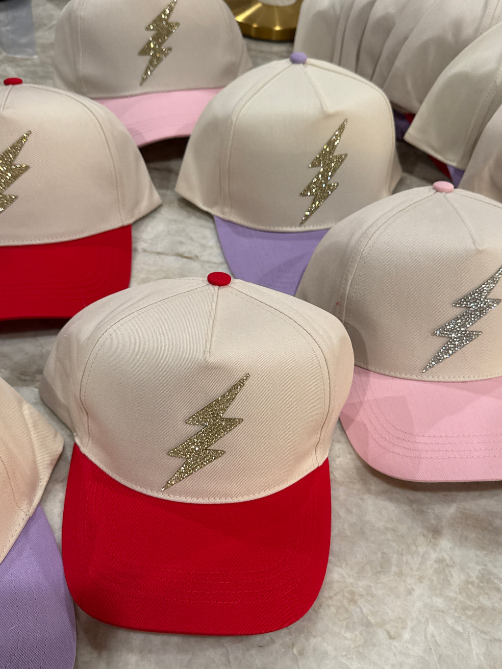 5 Panel Cotton Two-Tone Hats with lightning strike