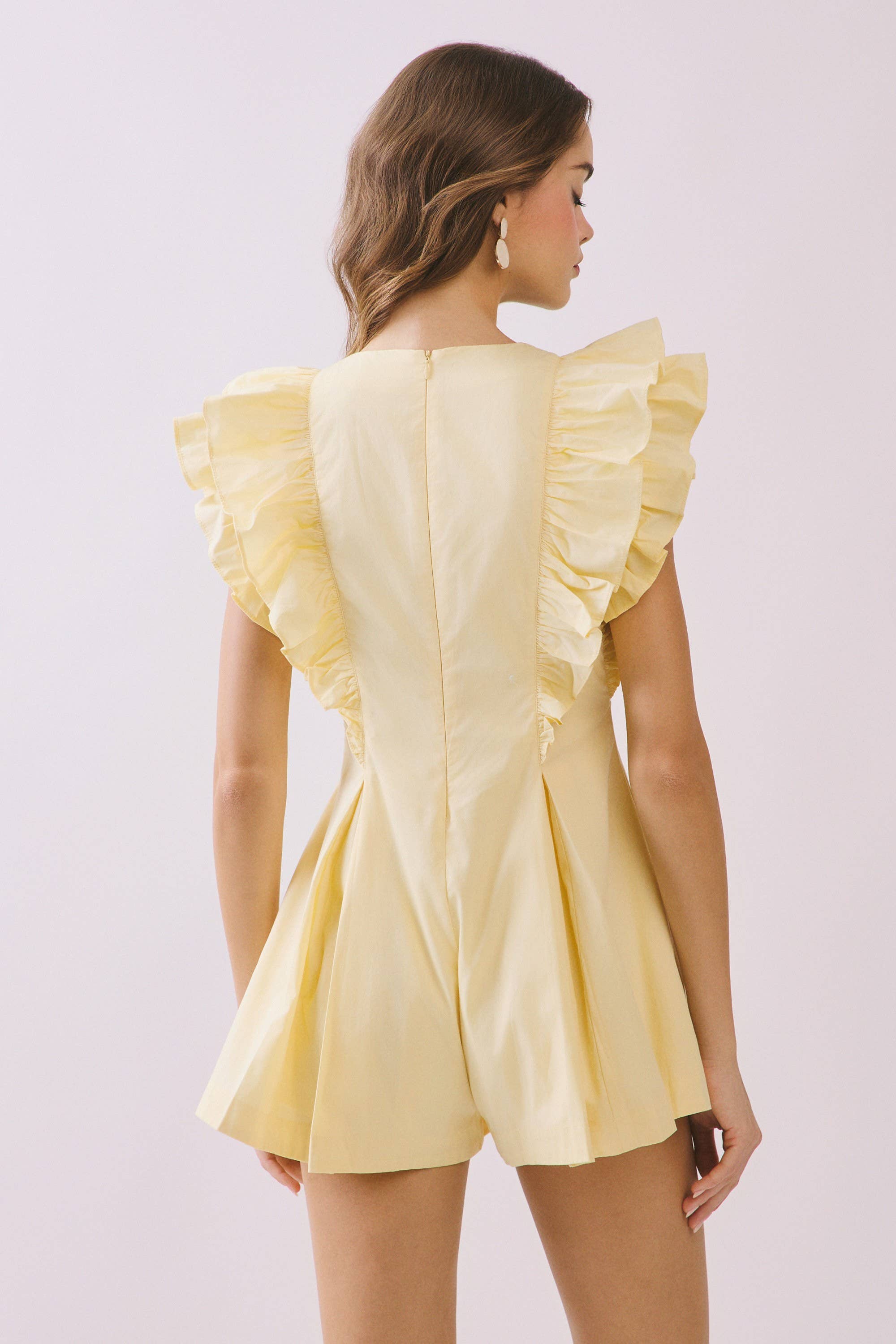 Layered Ruffle Detail Front Button Romper: Yellow