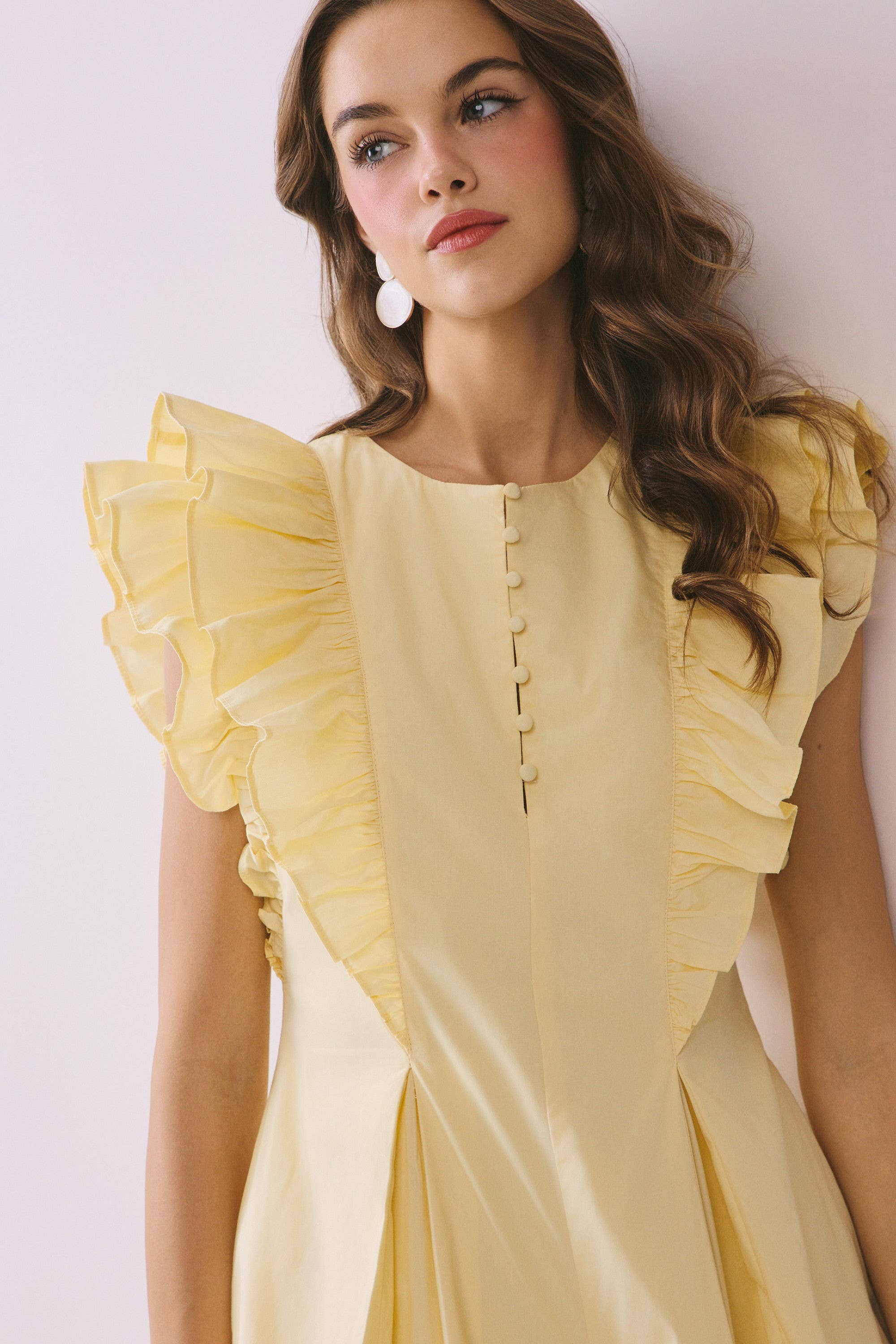Layered Ruffle Detail Front Button Romper: Yellow