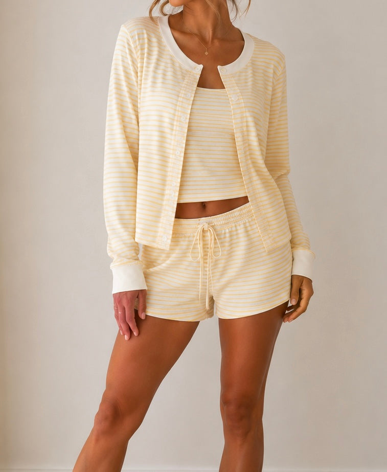 Set - Butter Yellow Striped 3 Piece Set