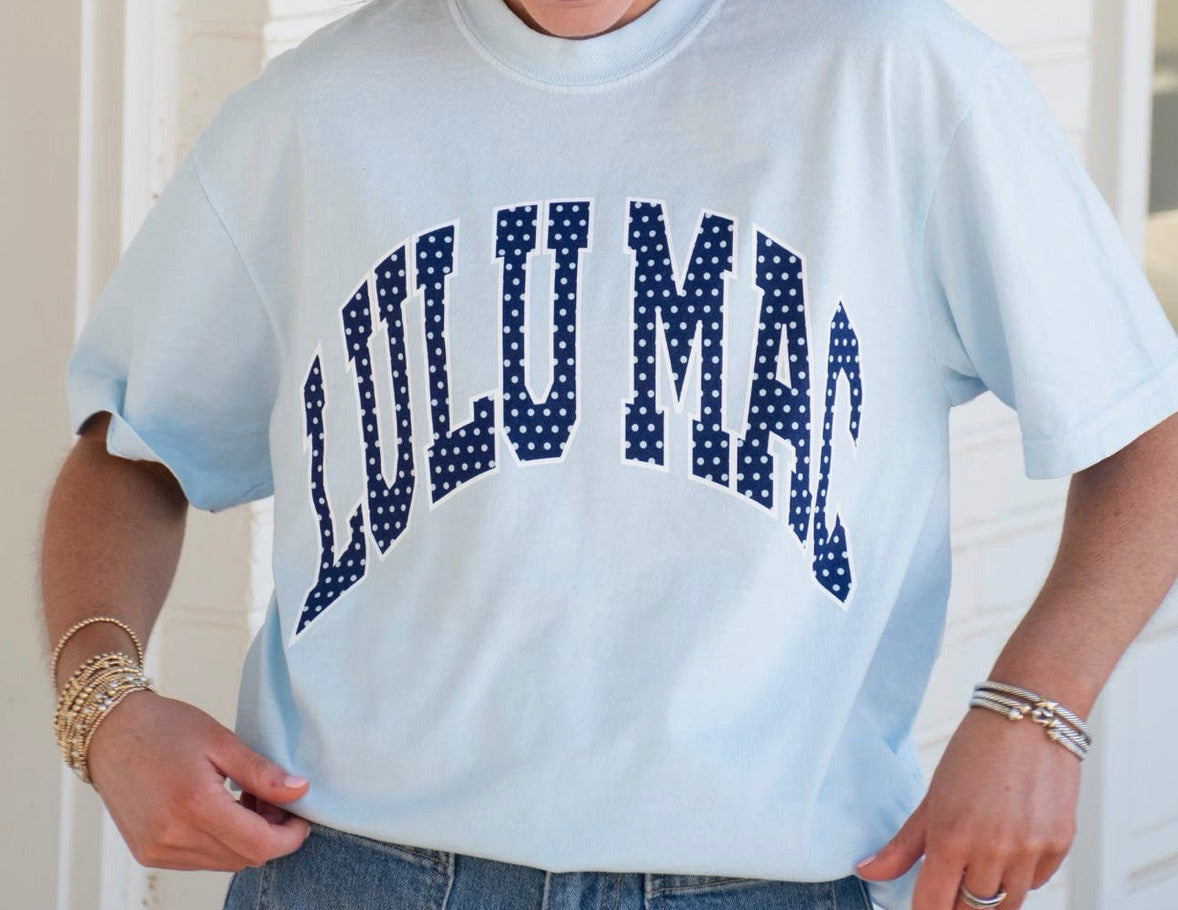 LULU MAC - Baby Blue and Navy Polka Dot T Shirt