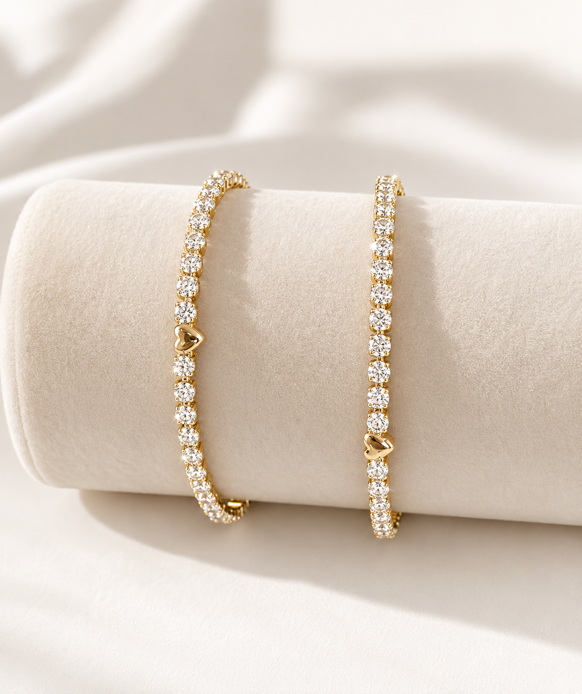 Gold Diamond Tennis Heart Bracelet