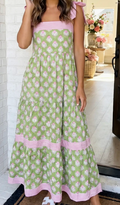 Dress - Floral Print Stripe Detail Maxi Dress