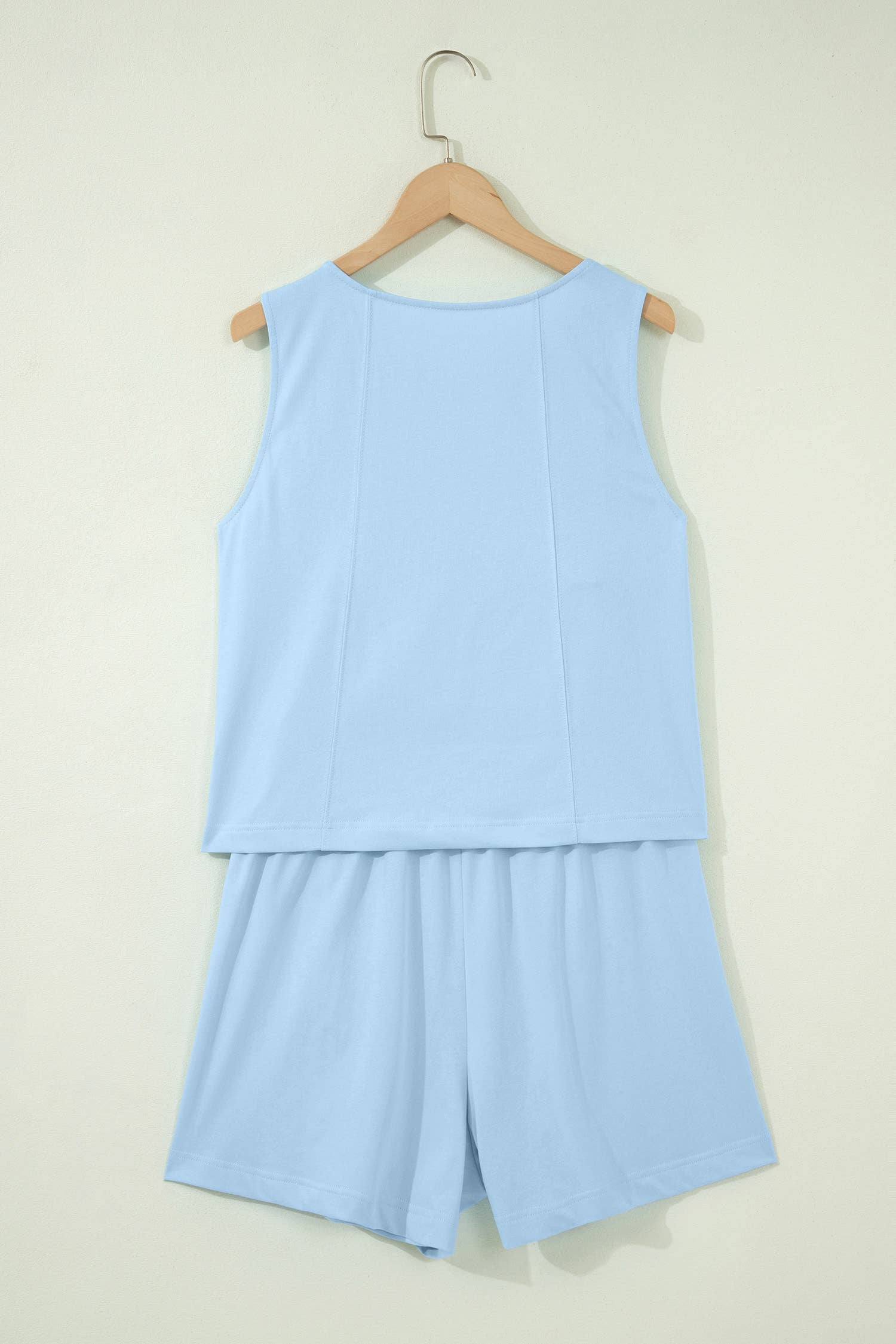 LAS Stitched Detail Loose Tank Top 2pcs Short Set Mist Blue