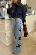 Star-Embellished Straight Jeans: BLUE